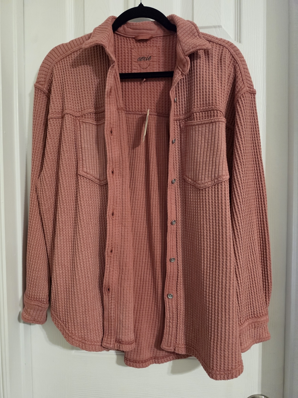 aerie Waffle-Knit Button-Down Shirt Jacket in Dusty Rose